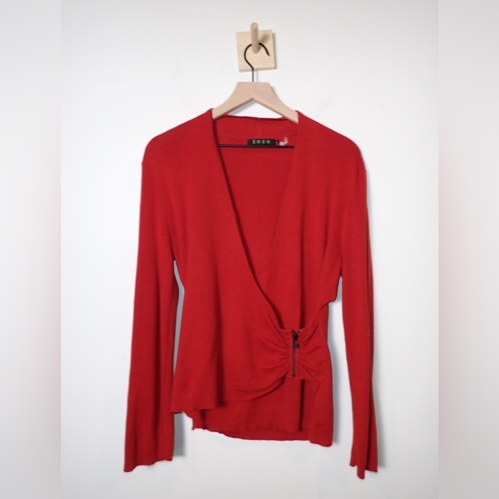 Zozo Women’s Copper Faux Wrap Zipper Detail Copper Sweater size L